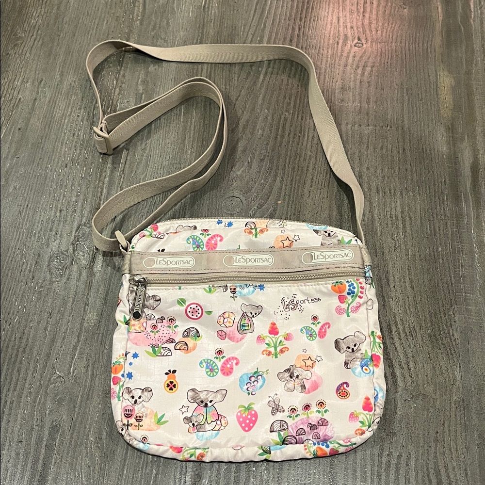 LeSportsac koala bears Crossbody Bag koala hugs strawberries paisley flowers
